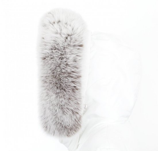 Kožušinový lem na kapucňu - golier líška snoutop mocca - biela  L 17 (55 cm)