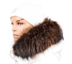 Kožešinový lem na kapuci - límec mývalovec snowtop melír hnědo - béžový M 33/8 (50 cm)