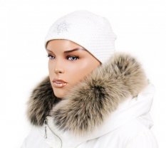 Kožušinový lem na kapucňu - golier líška snowtop čierno - béžová L 18/7 (56 cm)