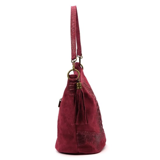 Dámska kožená kabelka Linda bordo - pohľad z boku Dámska kožená kabelka Linda bordo - pohľad z boku