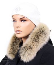Kožušinový lem na kapucňu - golier líška snowtop čierno - béžová L 18/33 (60 cm)