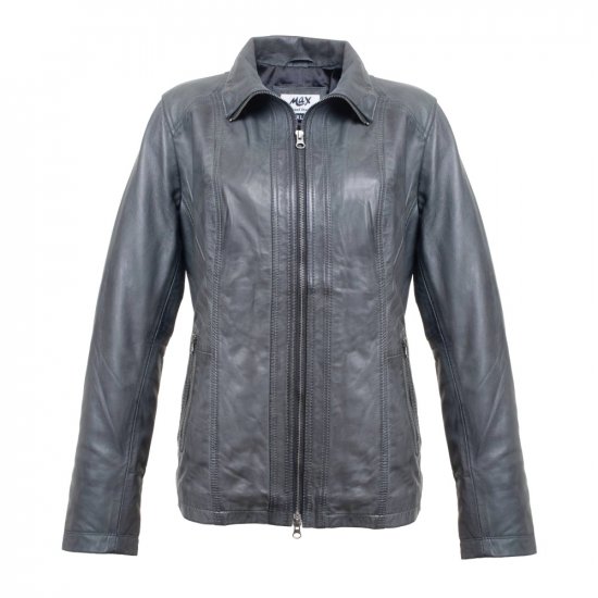 Dámská kožená bunda Emma Long šedá - velikost: L