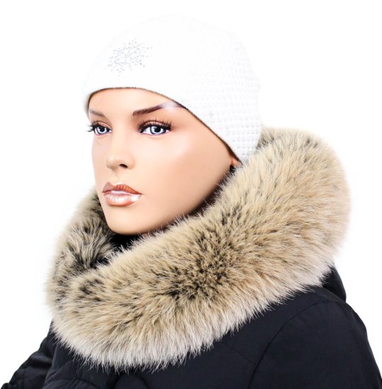 Kožešinový lem na kapuci - límec liška snowtop černo - béžová L 18/30 (70 cm)