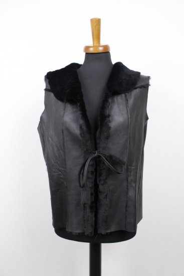 Dámska kožušinová vesta čierna baránok merino - veľkosť: XL