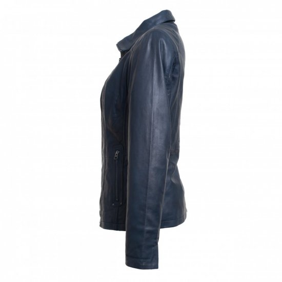 Dámská kožená bunda Emma Long modrá - velikost: 5XL