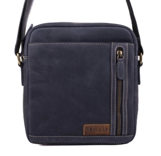 Pánská kožená taška přes rameno 23322 hnědá-modrá 2