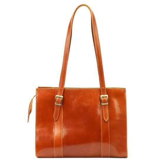 Dámská kožená kabelka Glorie zip camel - zadní pohled