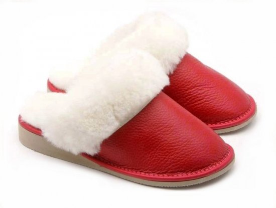 Dámské kožešinové pantofle široké Marcela červené - velikost: 38