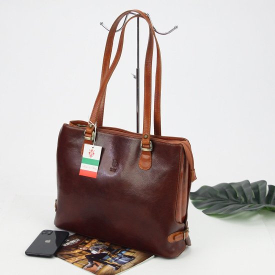 Dámská kožená kabelka PARIS hnědá + camel 4