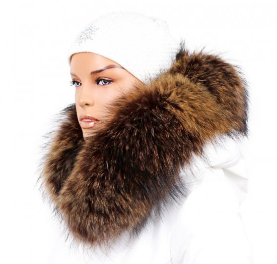 Fur trim on the hood - raccoon collar snowtop brown - beige highlights M 33/11 (65 cm)