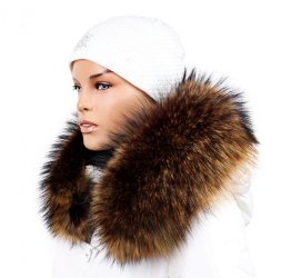 Kožešinový lem na kapuci - límec mývalovec snowtop melír hnědo - béžový M 33/14 (75 cm)