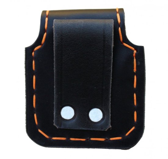 Kožené pouzdro na ZIPPO zapalovač PZ01 černé (oranžové prošití) 2