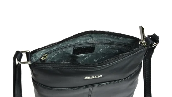 Dámska kožená taška cez rameno SG-27001 čierna - pohľad dovnútra