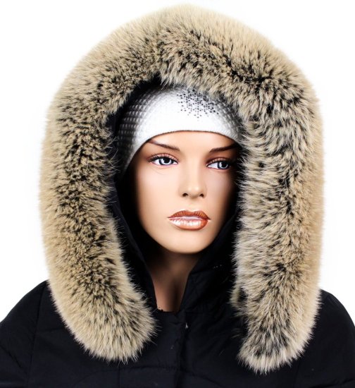 Kožešinový lem na kapuci - límec liška snowtop černo - béžová L 18/31 (75 cm) 2