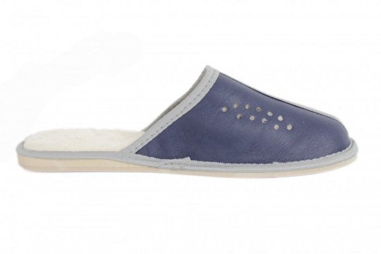 Kožené pantofle UNI zateplené Niki vlna modré - velikost: 41