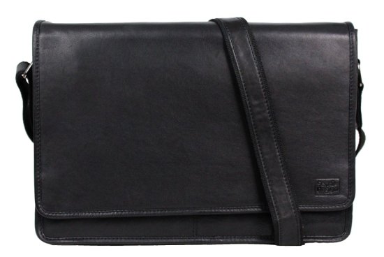 Pánská kožená taška přes rameno MARS černá - přední strana s popruhem