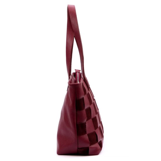 Dámska kožená kabelka FIONA bordo - bočný pohľad Dámska kožená kabelka FIONA bordo - bočný pohľad