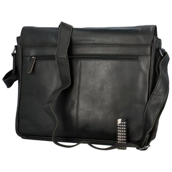 Pánská kožená taška přes rameno Farao černá - zadní zipová kapsa Pánská kožená taška přes rameno Farao černá - zadní zipová kapsa