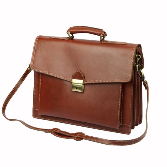 Kožená aktovka Pepe hnědá - odnímatelný ramenní popruh