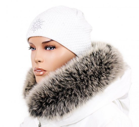 Fur trim on the hood - fox collar snowtop black-beige L 18/2 (65 cm)