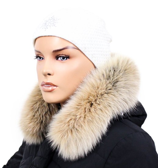 Kožešinový lem na kapuci - límec liška snowtop černo - béžová L 18/34 (60 cm)