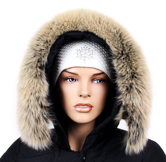 Kožešinový lem na kapuci - límec liška snowtop černo - béžová L 18/33 (60 cm) 1