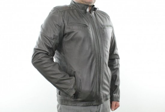 Pánská kožená bunda 4073 olivově šedá - velikost: XXXL