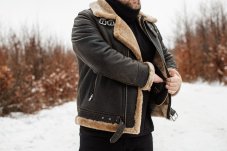 Pánská kožešinová bunda Liam - hnědá antik/béžový beránek 4