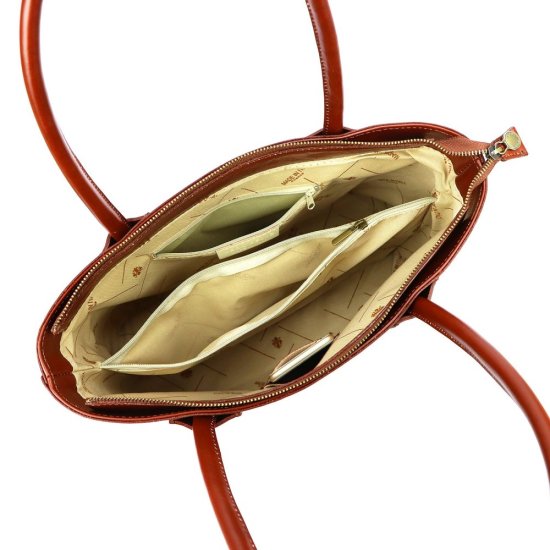 Dámská kožená kabelka Viktorie koňak - vnitřní vybavení