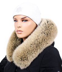 Kožušinový lem na kapucňu - golier líška snowtop čierno - béžová L 18/31 (75 cm)