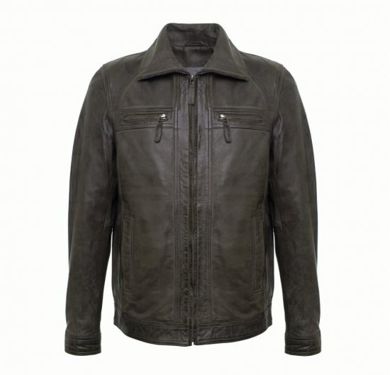 Pánska kožená bunda 8051 dark olive - veľkosť: XXXL