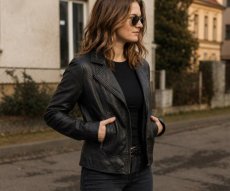 Dámska kožená bunda Kate koňak čierna Dámska kožená bunda Kate koňak čierna
