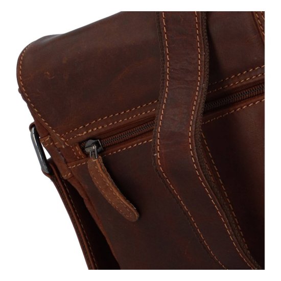 Pánská kožená taška přes rameno Gion hnědá melír - zadní zipová kapsa 2