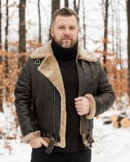 Pánska kožušinová bunda Liam - hnedá antik/béžový baránok