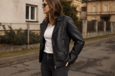 Dámska kožená bunda Kate koňak čierna 1 Dámska kožená bunda Kate koňak čierna 1