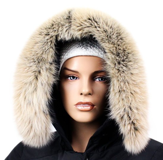 Kožešinový lem na kapuci - límec liška snowtop černo - béžová L 18/34 (60 cm) 2