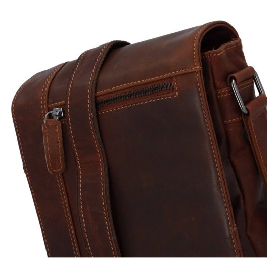 Pánská kožená taška přes rameno Gion hnědá melír - přední zipová kapsa