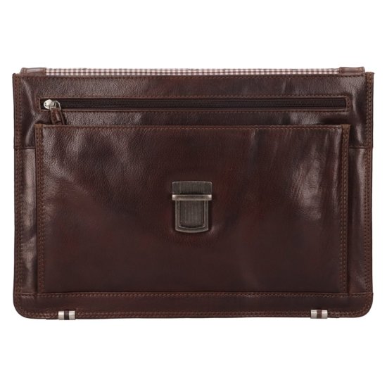 Pánská kožená aktovka 22079/T tm. hnědá - zipová kapsa na čelní straně