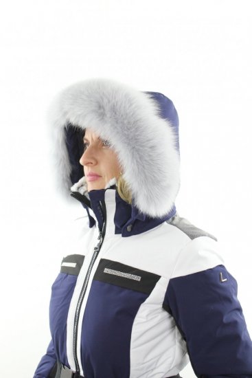 Dámska zimná bunda Luhta BENITA L6 PURPLE / WHITE s kožušinovým lemom - líška zafír - veľkosť: 34