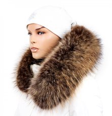 Kožešinový lem na kapuci - límec mývalovec snowtop melír hnědo - béžový M 33/10 (70 cm)