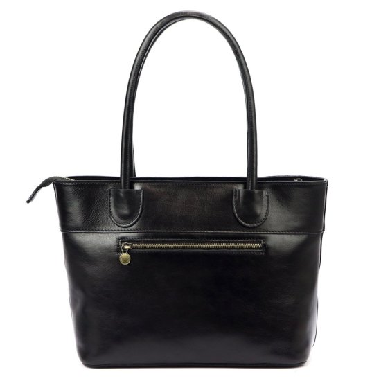 Dámská kožená kabelka Viktorie černá - zadní zipová kapsa Dámská kožená kabelka Viktorie černá - zadní zipová kapsa