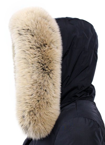 Kožešinový lem na kapuci - límec liška snowtop černo - béžová L 18/31 (75 cm) 1