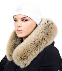 Kožušinový lem na kapucňu - golier líška snowtop čierno - béžová L 18/31 (75 cm)