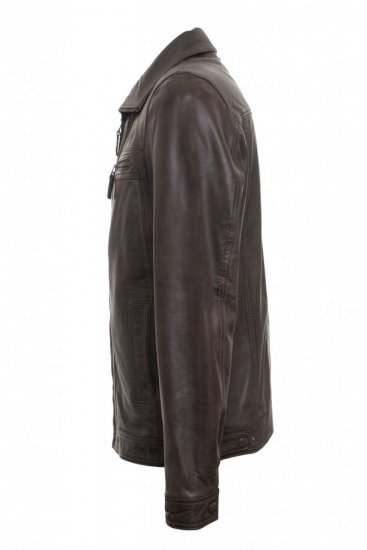 Pánska kožená bunda 8051 tm. hnedá - veľkosť: XXXL