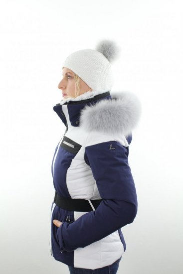 Dámská zimní bunda Luhta BENITA L6 PURPLE / WHITE s kožešinovým lemem - liška safír