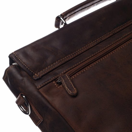 Pánská kožená taška přes rameno Apollo tm. hnědá - zadní zipová kapsa Pánská kožená taška přes rameno Apollo tm. hnědá - zadní zipová kapsa