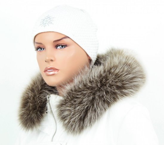 Fur trim on the hood - fox collar snowtop mocca - white L 17/3 (72 cm)
