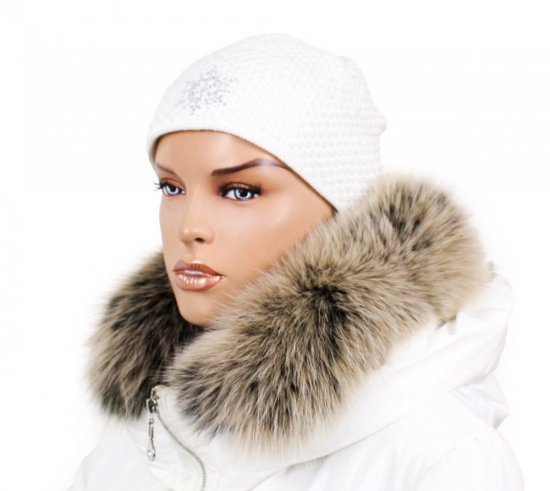 Kožušinový lem na kapucňu - golier líška snowtop čierno - béžová L 18/7 (65 cm)
