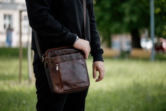 Pánská kožená taška přes rameno DANDY hnědá melír 5