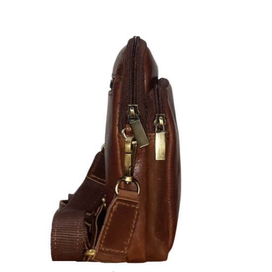 Pánska kožená taška cez rameno RADAN cognac - bočný pohľad